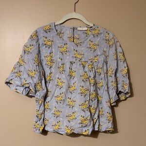 Floral Blue Oversized Women's Cropped Top
